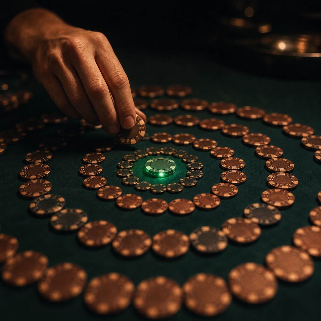 Espiral de cobre que se estrecha hacia un centro iluminado, metáfora del rollover de un bono