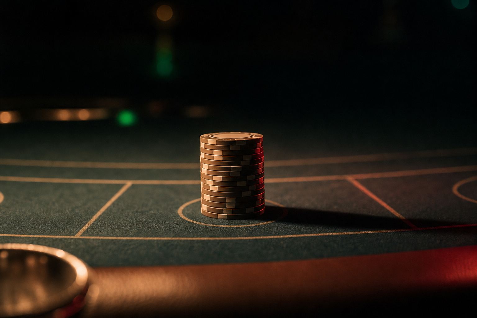 Una pila de fichas de casino con la mitad iluminada y la otra mitad hundida en la sombra